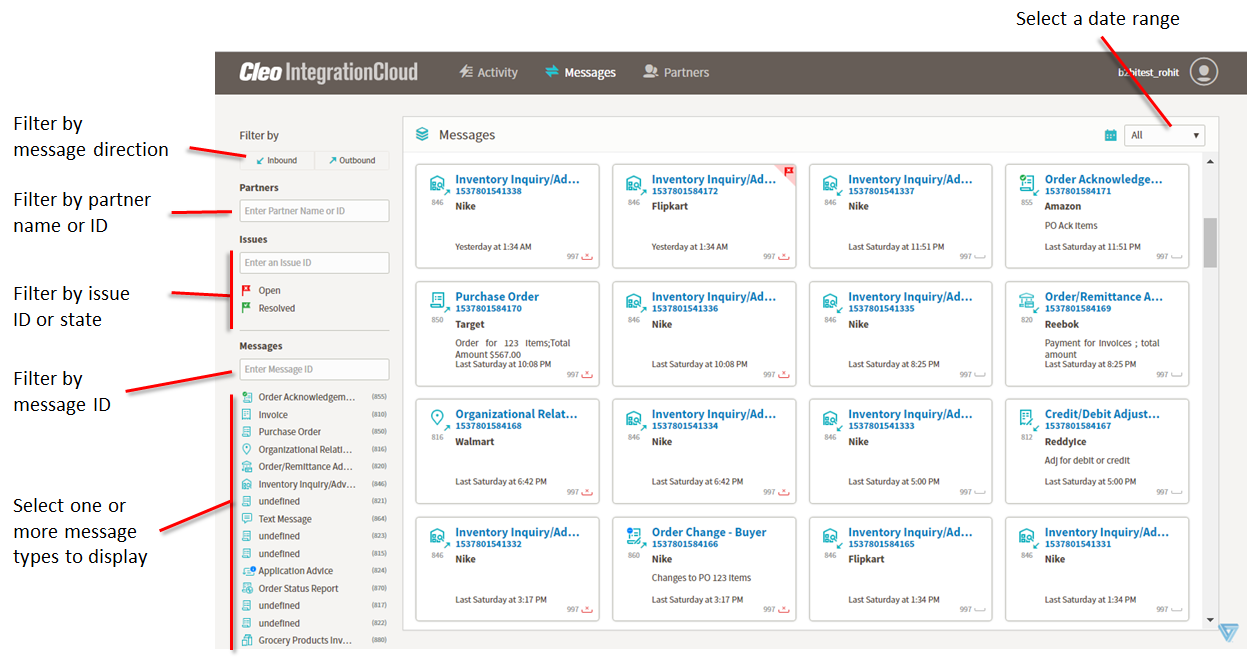 Messages Page Tile View